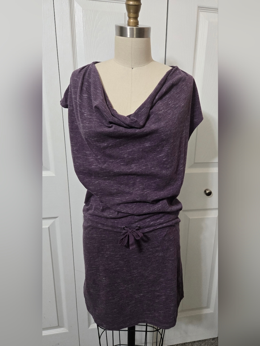 Purple T-Shirt Dress Draped Neckline, Drawstring at waist, Size XS, Like New